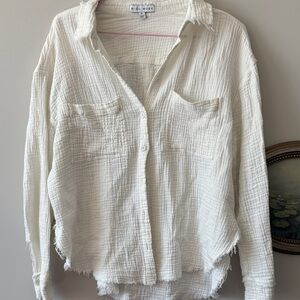 White Textured Button-Up Shirt